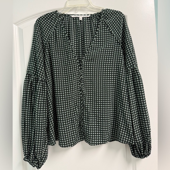 Veronica Beard Dark Green Geometric Blouse Sz 6 - Picture 3 of 12